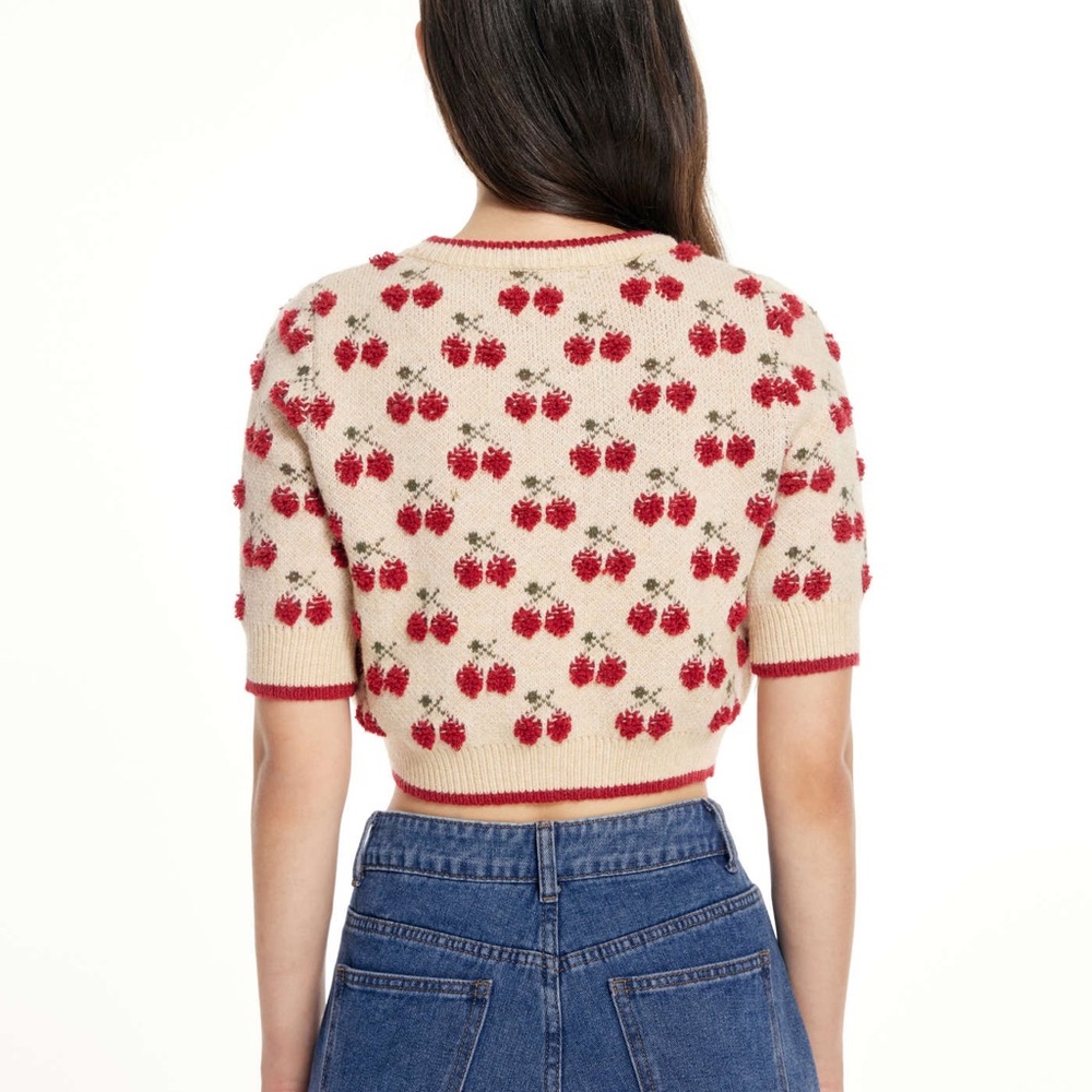 Cider Cherry Pattern Knit Crop Top Size S - Picture 2 of 11